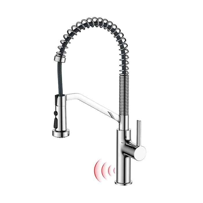 Chrome commercial touchless kitchen faucet - K675T 01 01 1 - white background