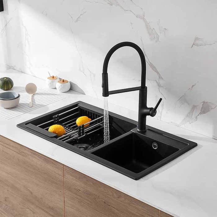 Matte black gooseneck kitchen faucet with pull out sprayer -stream function- K542 02