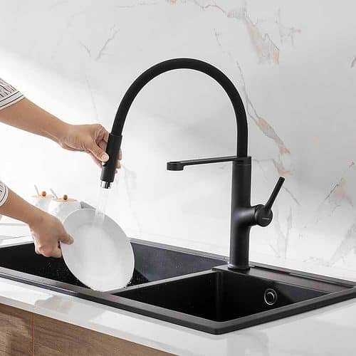 Matte black gooseneck kitchen faucet with pull out sprayer -spray- K542 02