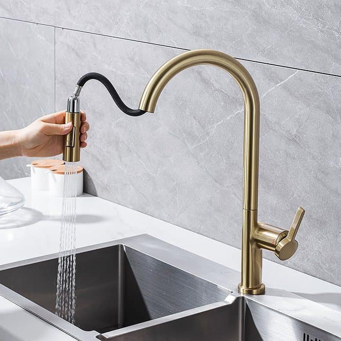 Brushed gold high arc kitchen faucet with sprayer - pull down spray function - K655 01 30 1