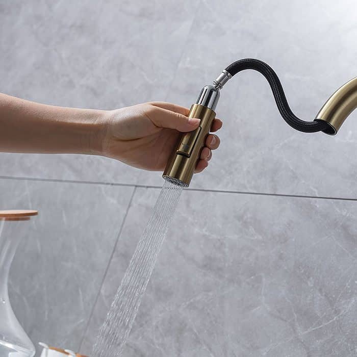 Brushed gold high arc kitchen faucet with sprayer - spray function - K655 01 30 1