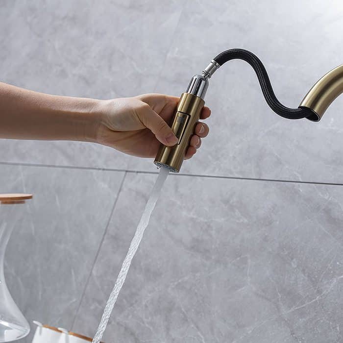 Brushed gold high arc kitchen faucet with sprayer - stream function - K655 01 30 1 -2