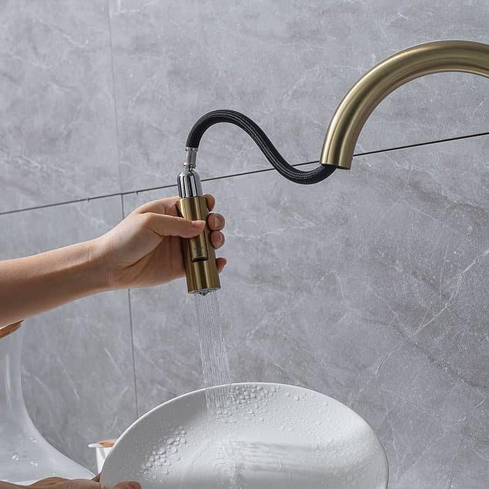 Brushed gold high arc kitchen faucet with sprayer - spray function - K655 01 30 1 - 2