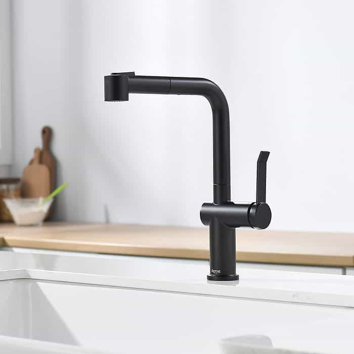 Matte black single lever pull out kitchen tap - K656 01 31 5