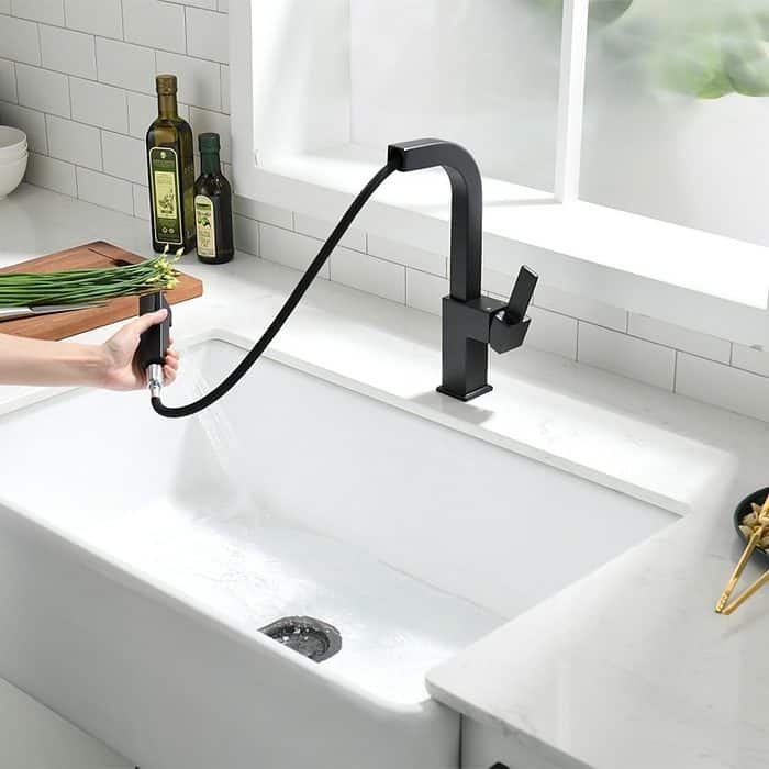 Matte black square kitchen tap with pull out spray rinse - spray function - K657 01 31 1