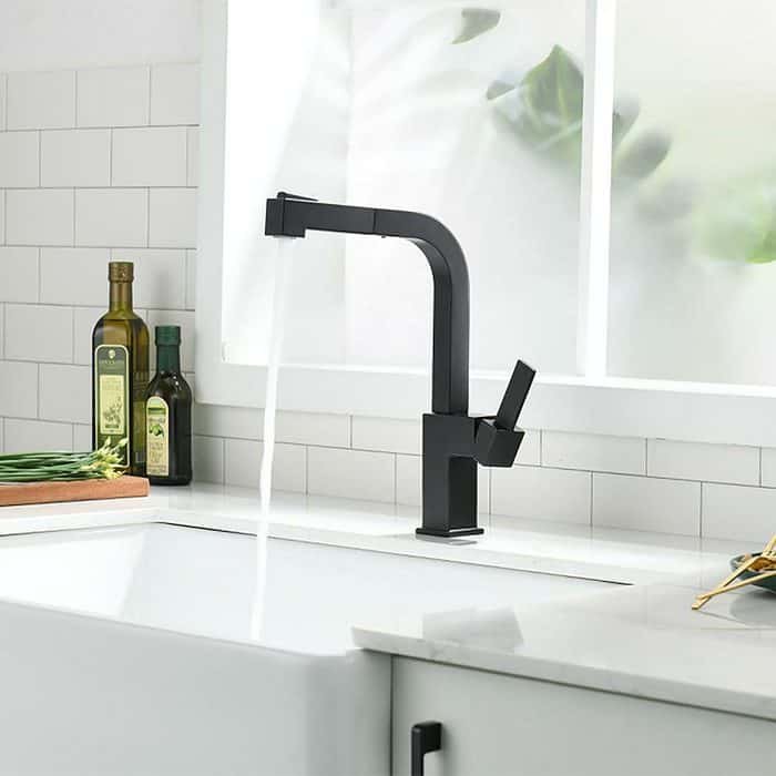 Matte black square kitchen tap with pull out spray rinse - K657 01 31 1 -1