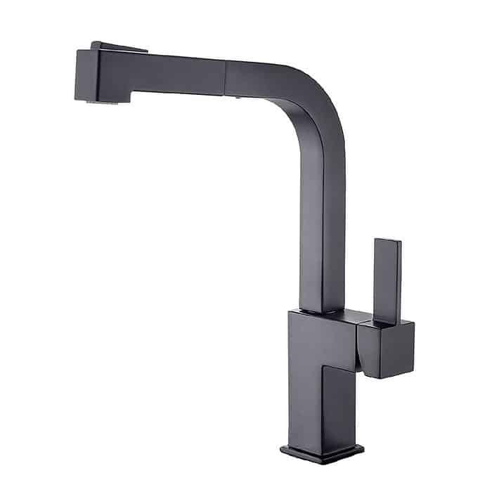 Matte black square kitchen tap with pull out spray rinse - K657 01 31 5