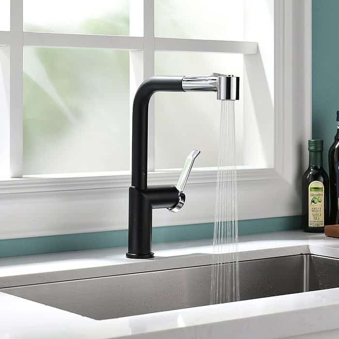 Black and chrome modern pull out kitchen faucet - spray - K659 01 04 5