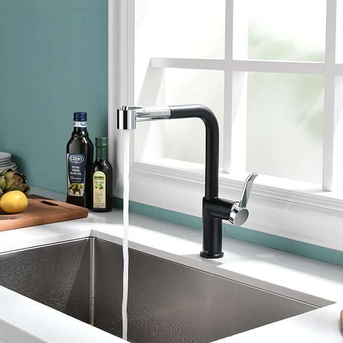 Black and chrome modern pull out kitchen faucet - stream - K659 01 04 5