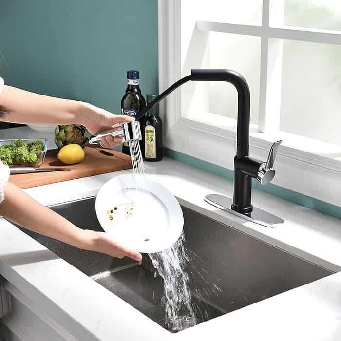 Black and chrome modern pull out kitchen faucet - spray function - K659 01 04 5