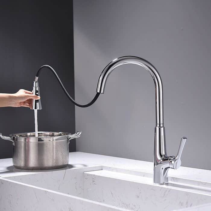 Chrome touchless pull down kitchen faucet - stream outlet - K677T 01 01 1 -1