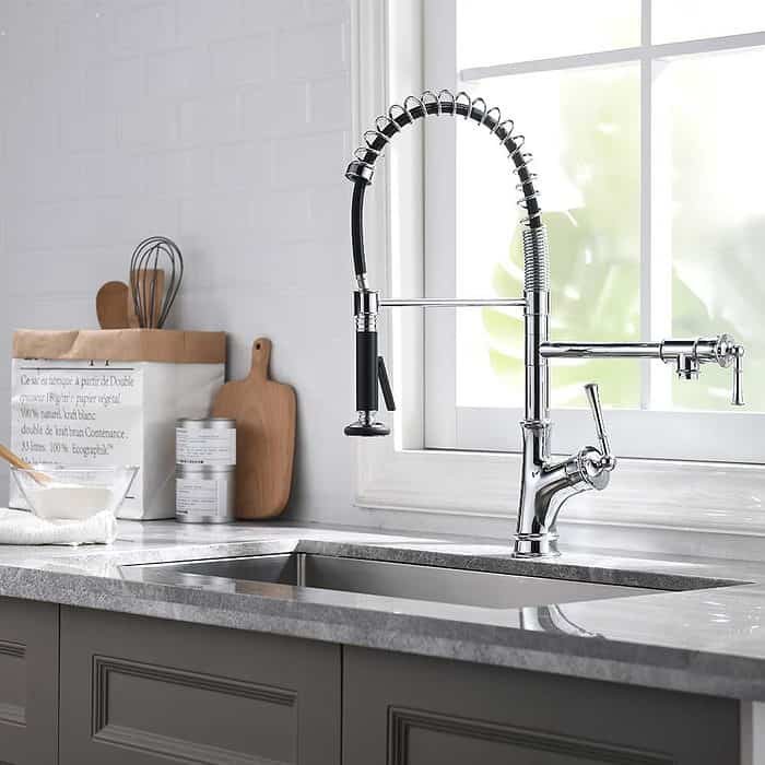 Commercial style pull down kitchen faucet -flat pattern- K714 02