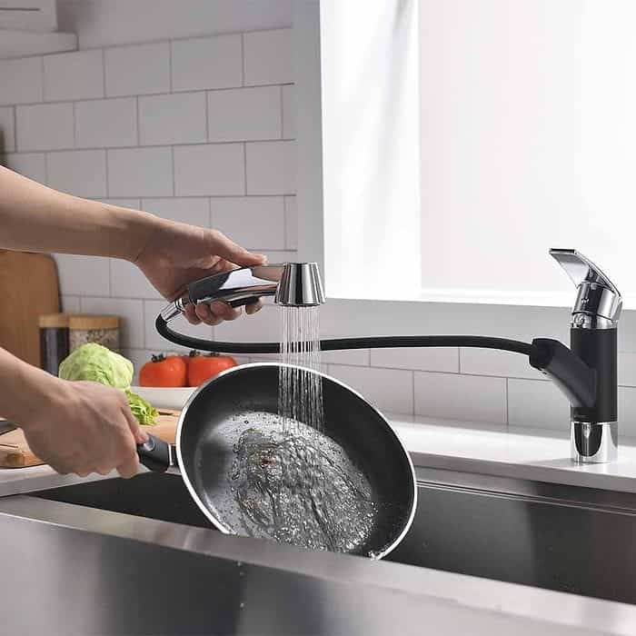 Black and chrome one handle pull out kitchen faucet - K715 01 04 1 - 4