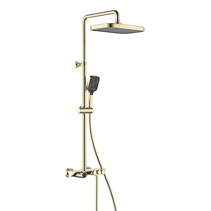 Brushed gold thermostatic exposed pipe tub and shower set - SC706 13 30 1