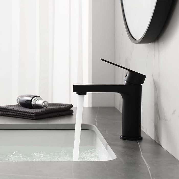 Matte black bathroom basin tap - B001 01-opening