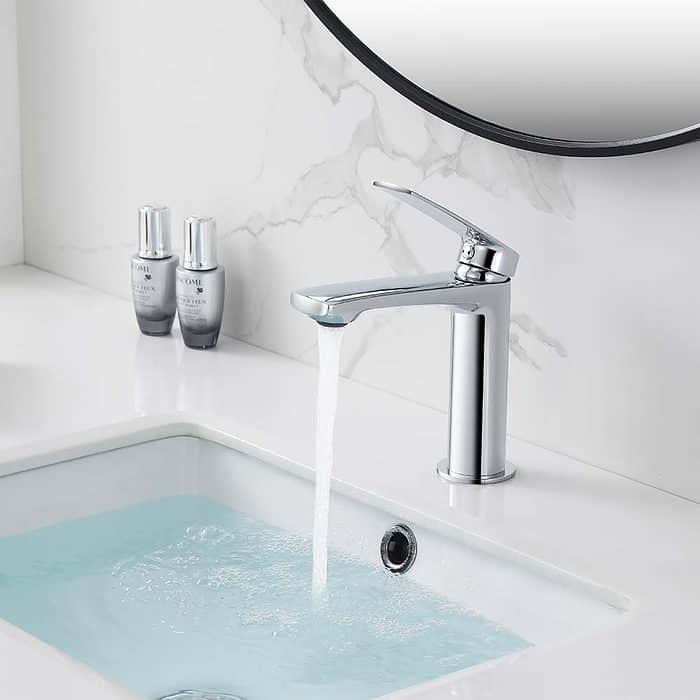 Chrome deck mounted hot and cold basin tap-opening1- B550 01