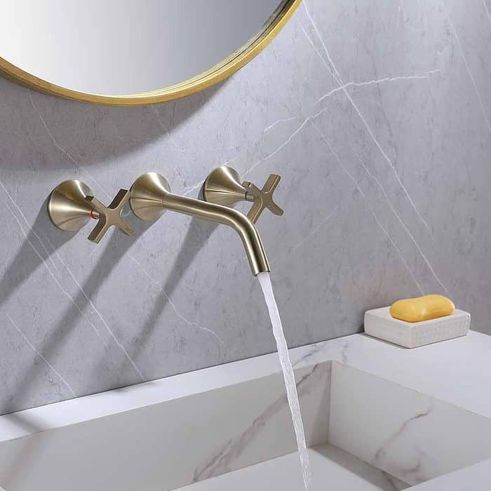 cross handle wall mounted brass basin tap -water- B670 06