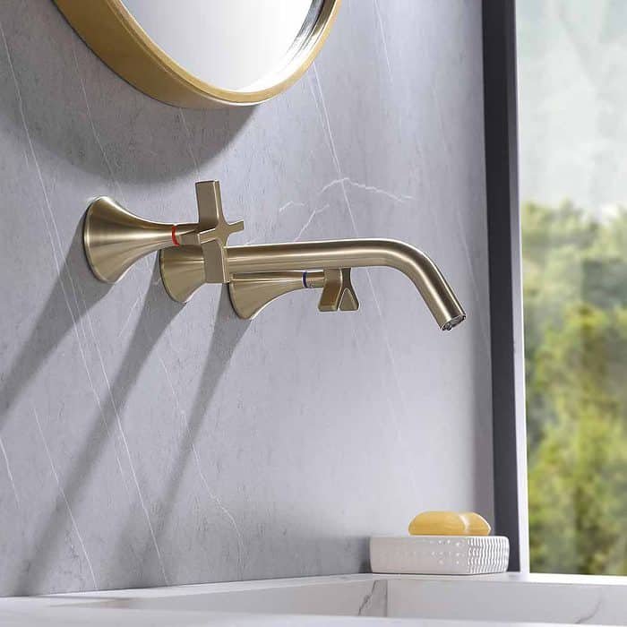 cross handle wall mounted brass basin tap - B670 06