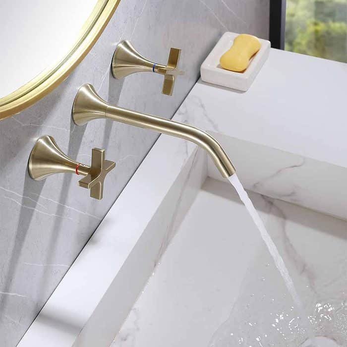 cross handle wall mounted brass basin tap -waterflow- B670 06