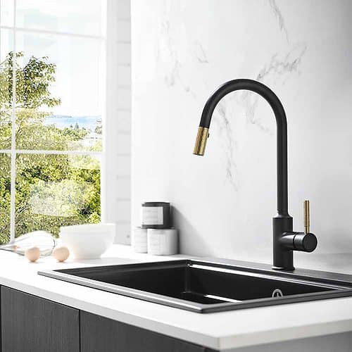 Matte black & brushed gold modern high arch kitchen faucet - K534A 01 10 4