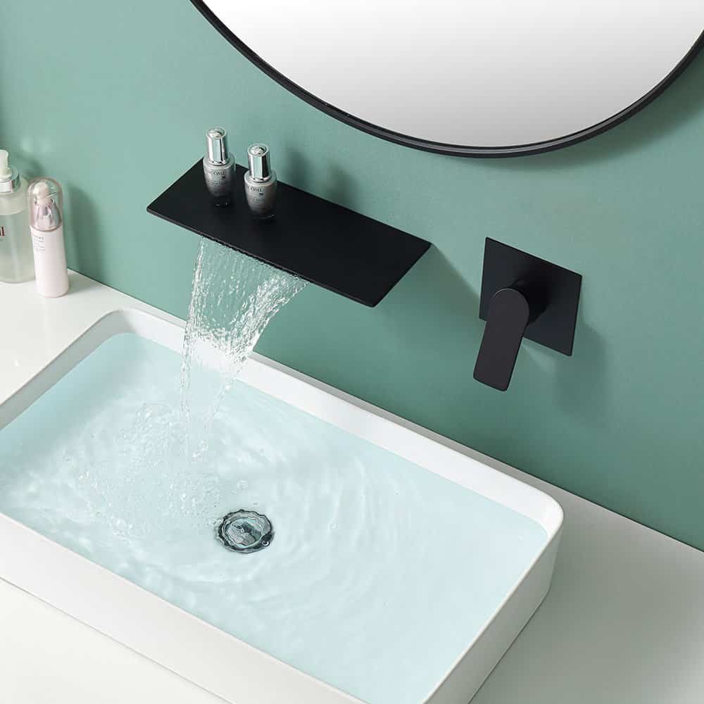 Matte black wall mounted square waterfall tap - B695A 28 31 1 -1