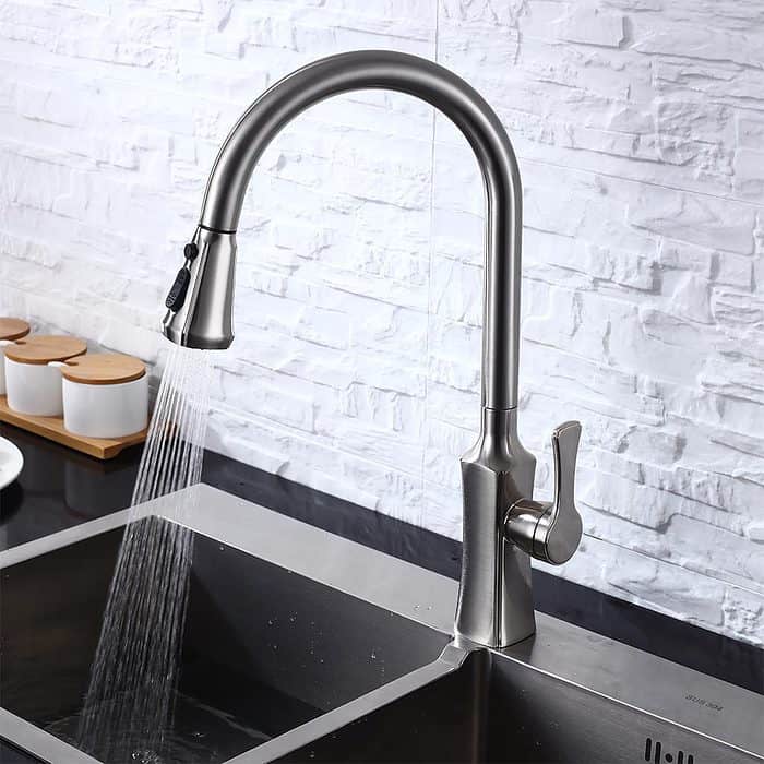 Single hole pull down swan neck tap for kitchen - brushed nickel - K528 01 02 1 - 1