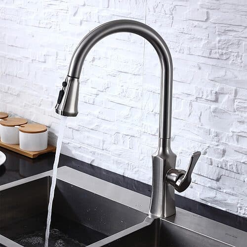 Single hole pull down swan neck tap for kitchen - brushed nickel - K528 01 02 1 - 2