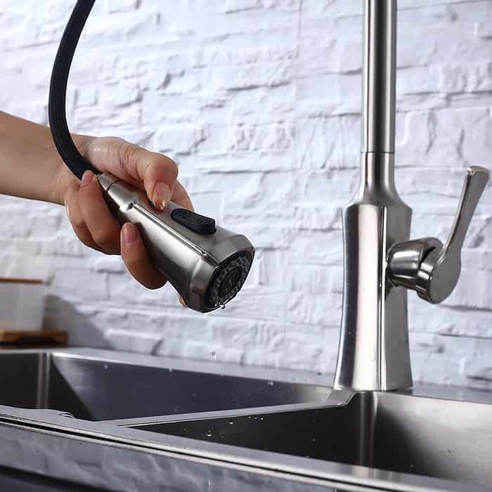 Single hole pull down swan neck tap for kitchen - brushed nickel - K528 01 02 1 - 4