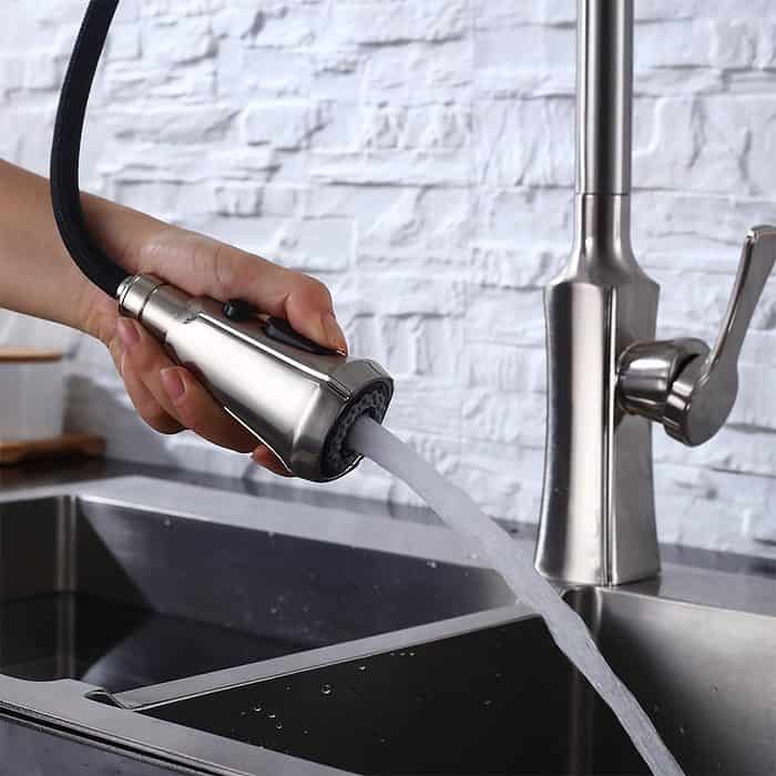 Single hole pull down swan neck tap for kitchen - brushed nickel - K528 01 02 1 - 5