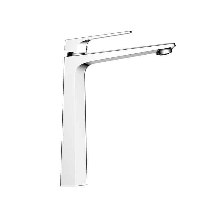 Single hole modern tall basin tap - Kelsie bathroom collection - chrome finish - white background - B043 02 01 1 - 1