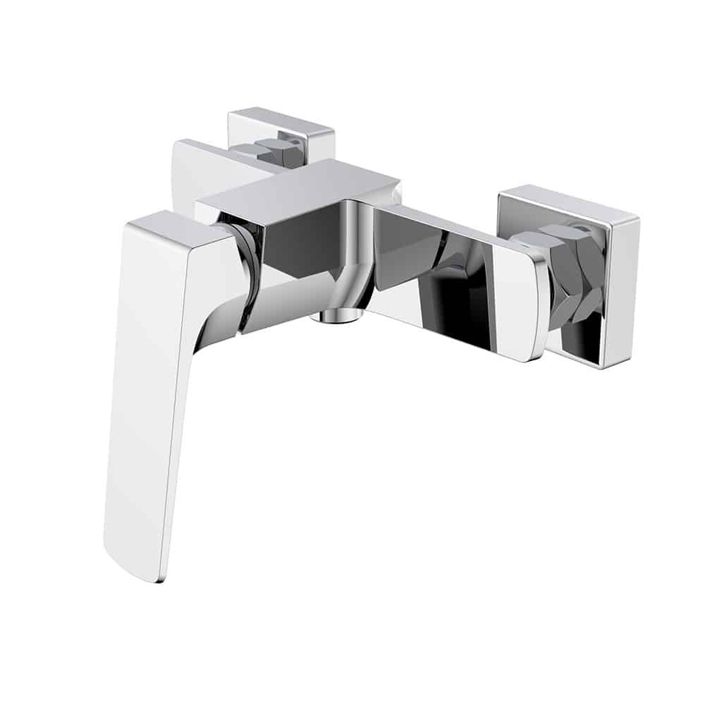 Geometric style exposed bathroom shower mixer - Kelsie bathroom collection - chrome finish - white background - SO043 11 01 1