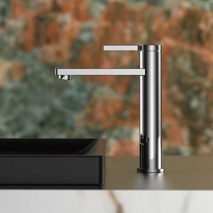 Bathroom tap with square spout and round body - B068 01 01 1 - chrome -1