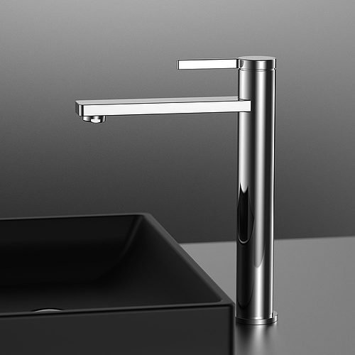 Tall bathroom tap with square spout and round body - B068 02 01 1 - chrome