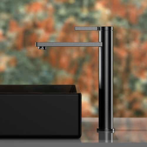 Tall bathroom tap with square spout and round body - B068 02 37 1 - gunmetal