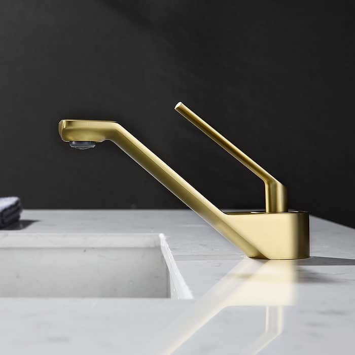 Deck mounted brushed gold curved basin tap - B069 01 30 1