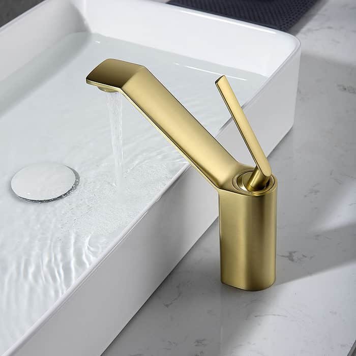 Deck mounted brushed gold tall curved basin tap - B069 02 30 1 - 2