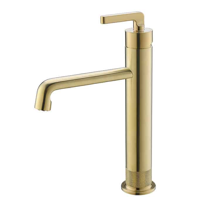 Brushed gold tall bathroom sink tap with knurled - B072 02 30 1 - white background