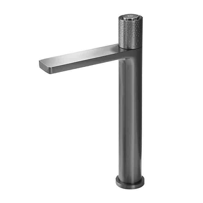 Gunmetal tall basin tap with knurled knob- B074 02 37 1 - white background