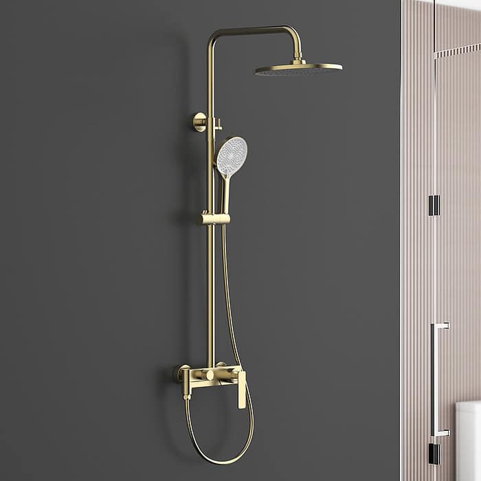 brushed gold exposed pipe shower with handheld - SO069 13 30 1