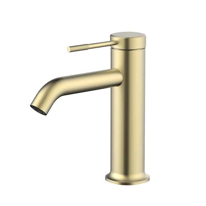 Brushed gold bathroom mixer tap with knurled handle - B062 01 30 1