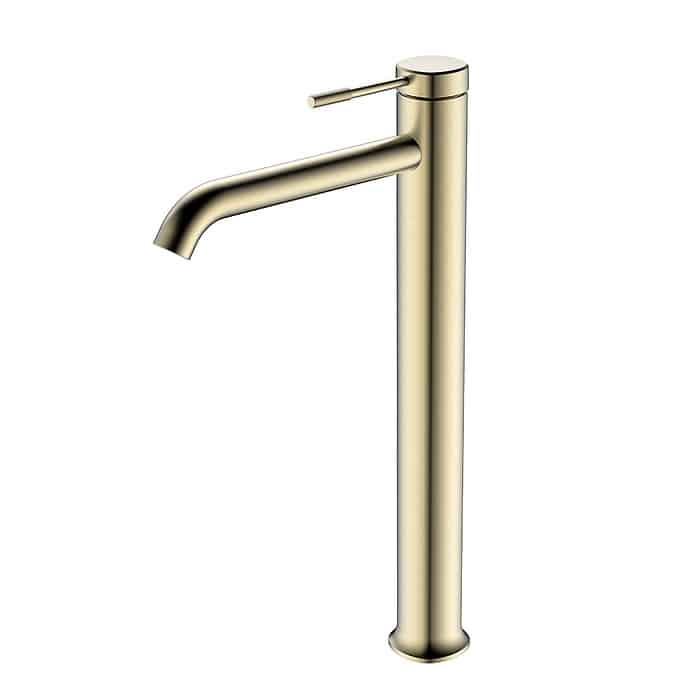 Brushed gold tall bathroom mixer tap with knurled handle - B062 02 30 1