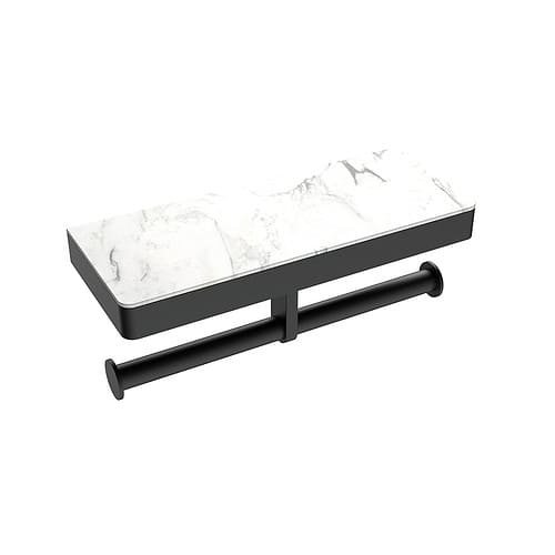 Bathroom dual paper holder with marble shelf - A018 19 31 2 - matte black