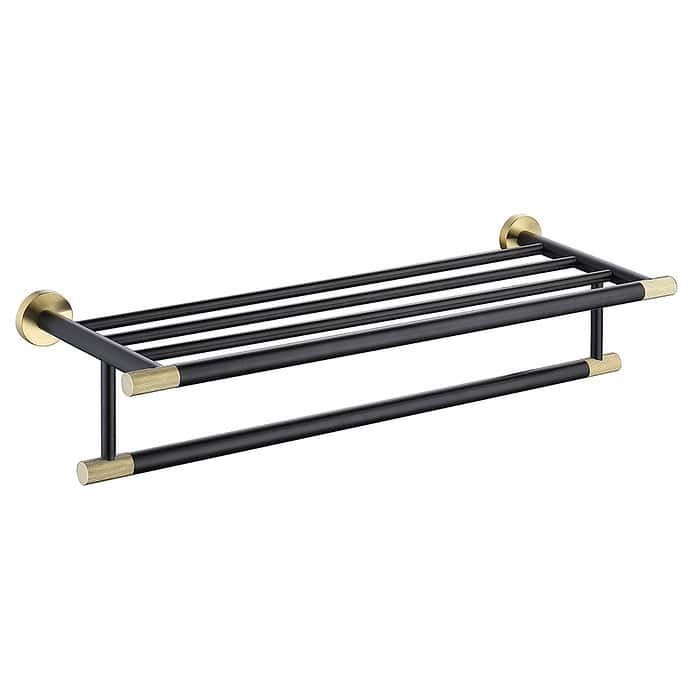 Brushed gold & black knurled towel shelf - A142 03 47 8