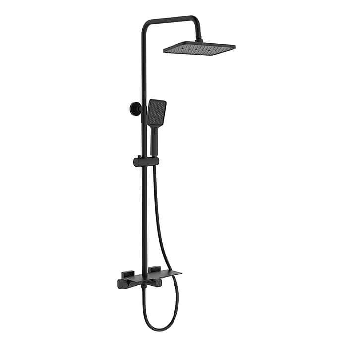 Two function thermostatic exposed pipe shower system with shelf - SC765A 12 31 1 - matte black