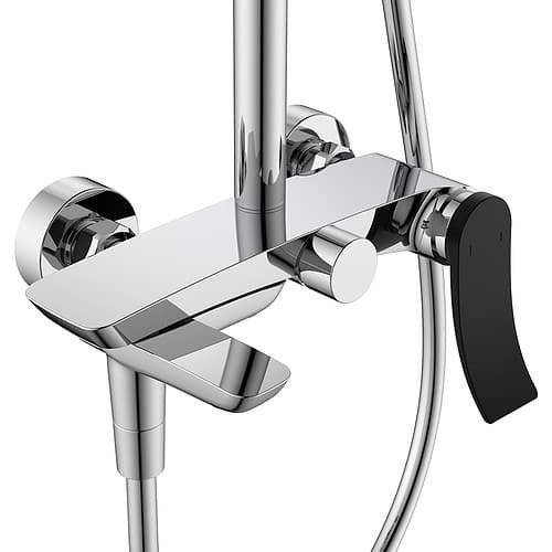 Three function exposed shower set with curved handle - SO073 13 04 1 - chrome & matte black - 2