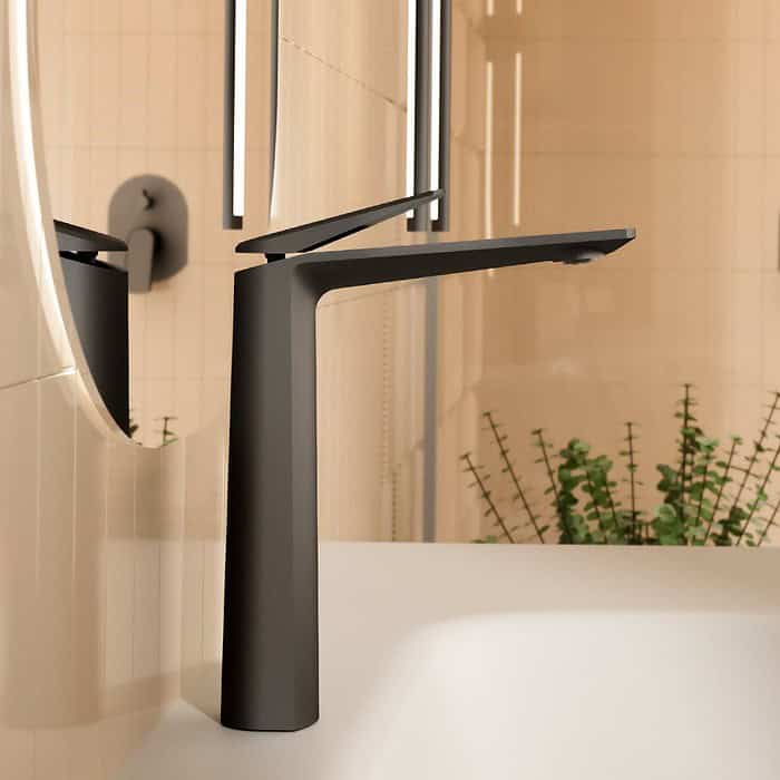 Modern gunmetal tall basin mixer for bathroom - B029 02