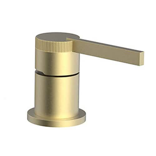 Brass widespread bathroom faucet with vertical striped handle