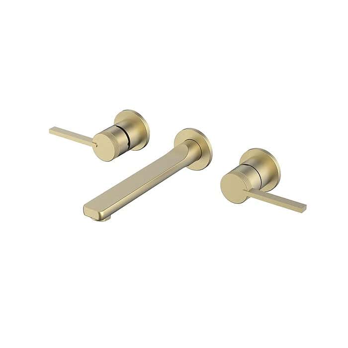 brushed gold wall mounted bath taps with 2 handles