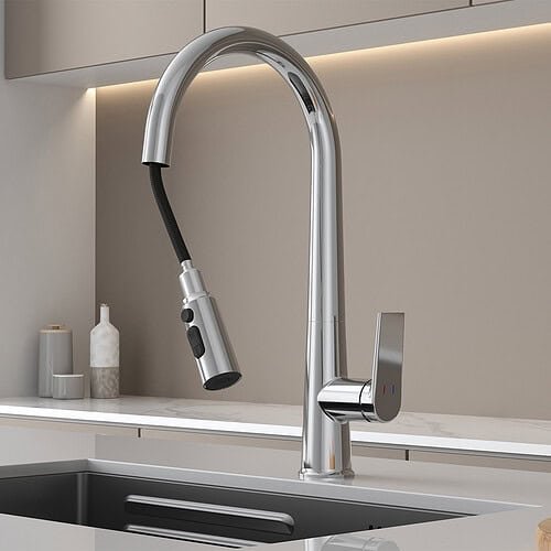 Matte black single lever pull out kitchen tap - K656 01